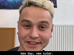 Slutty tutor takes two hard cocks!