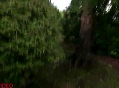 Sultry Asian Anna Anjo kneels outdoors slurping her big tits bouncing on cock