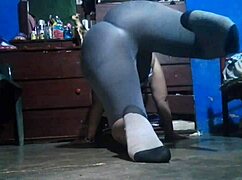 sexy brunette shakes her huge ass during intense workout session