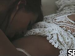 adorable asian babe fingers girlfriend's hairy clit pussy