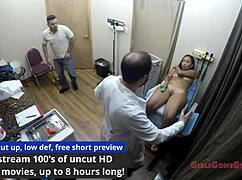 Melany Lopez's backstage immigration physical turns into wild latex glove feet tickling humiliation.