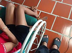 Skinny latina whore deepthroats my cock with tight tits out!