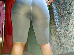 sexy brunette shakes her huge ass during intense workout session