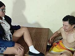 Daddy, teach soccer then rip clothes for tight pussy fuck with old man?