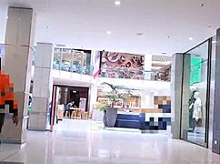 Trashy kiwi milf slut flashes pierced pussy outdoors mall street.