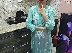 desi indian stepmom with big tits teaches stepson fucking in kitchen