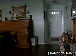 blondie strokes her step-dad's huge cock till he bursts