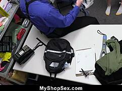 caught teen shoplifter bends over sucks officer's cock cries through doggy ride