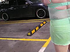 Trashy kiwi milf slut flashes pierced pussy outdoors mall street.