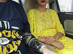 Desi Saara Rides Dick First Time Hard in Boyfriend's Car Public