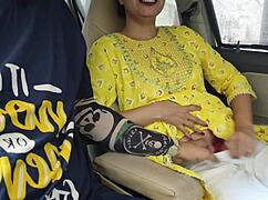 Desi Saara Rides Dick First Time Hard in Boyfriend's Car Public