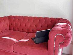 A friend's petite wife gets fucked deep in creampie while he's away at work in homemade POV