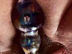 up close hairy pussy taking glass dildo wanna watch?
