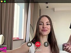 sexy brunette in stockings sucks boyfriend's cock deep then rides him hard spanking her big tits 😈🍆