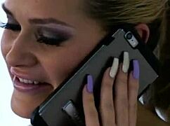 Stunning les scissor in lingerie stockings