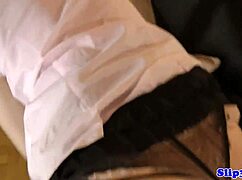 The young British teen sneaks in for a banging session with the old experienced man in stockings.