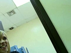 That 18-year-old Nicole Ray jerks off a thick monster cock then gets plowed hard doggystyle and cowgirl in the restroom.