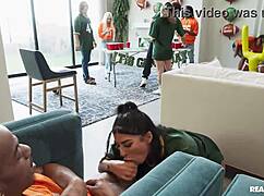 Bodybuilder Brunette Chokes on Big Cock in Bedroom Face Fuck Cumshot