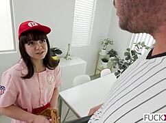 Shy petite mochi mona gags on real balls in hardcore deepthroat