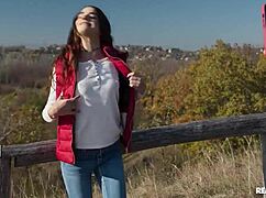 Horny brunette hikes in jeans craving ass licks and facials!