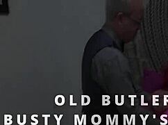 old butler serves as busty mature mommy's curvy sex toy with cum on tits