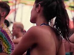 sexy girls dancing wild at the music festival party on holiday vibes