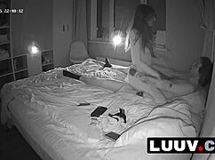 real exhibitionist couple flashes juicy pussies in homemade bedroom sex!