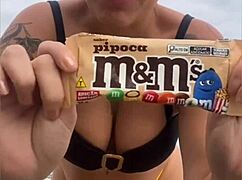 yellow bikini splits swollen pussy for beach stares