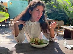 i begged friend to cum on my face at cafe for sperm food