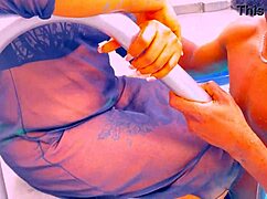 how does mareme edet handle four cocks banging her poolside?