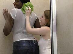 wanna see this wet ebony milf paris love's big ass in interracial shower play with french kissing?