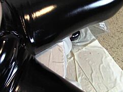 Bound wife in leather gloves heels leggings endures humiliating bondage and pee despair