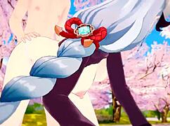 shenhe sneaks into the park for wild outdoor hentai anal creampie adventure with squirting finish