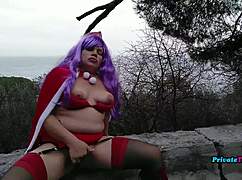 chubby russian cosplay girl gets bent over fucked outdoors her pussy cums hard