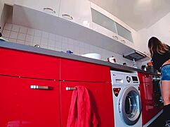 Whoa! Steamy curvy babe teases fat ass in tight short jeans and thong panties!