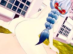 shenhe sneaks into the park for wild outdoor hentai anal creampie adventure with squirting finish