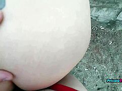 chubby russian cosplay girl gets bent over fucked outdoors her pussy cums hard