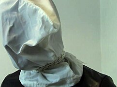 Bound wife in leather gloves heels leggings endures humiliating bondage and pee despair