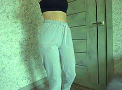 curvy teen pisses sweatpants in gym desperation