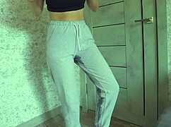 curvy teen pisses sweatpants in gym desperation