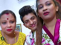 those two juicy desi bhabhis grand masti hairy pussy play with young devar cock