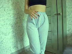 curvy teen pisses sweatpants in gym desperation