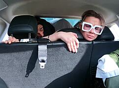 she hops in the car for a wild ride then bends over getting fucked doggystyle by her horny husband