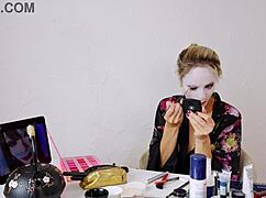 cute blonde geisha cosplay roleplay softcore makeup tease in sexy costume