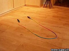 redhead babe big tits bouncing topless skipping rope 💦