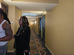 Ebony couple seduces slim thick Mena Carlisle for bareback threesome ass worship