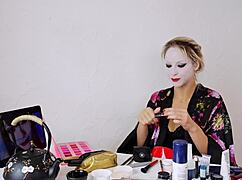 cute blonde geisha cosplay roleplay softcore makeup tease in sexy costume