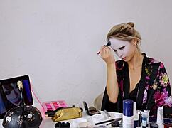 cute blonde geisha cosplay roleplay softcore makeup tease in sexy costume