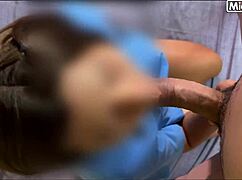 thai student slut 18+ deepthroats monster cock then gets creampied hard in her shaved pussy