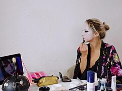 cute blonde geisha cosplay roleplay softcore makeup tease in sexy costume